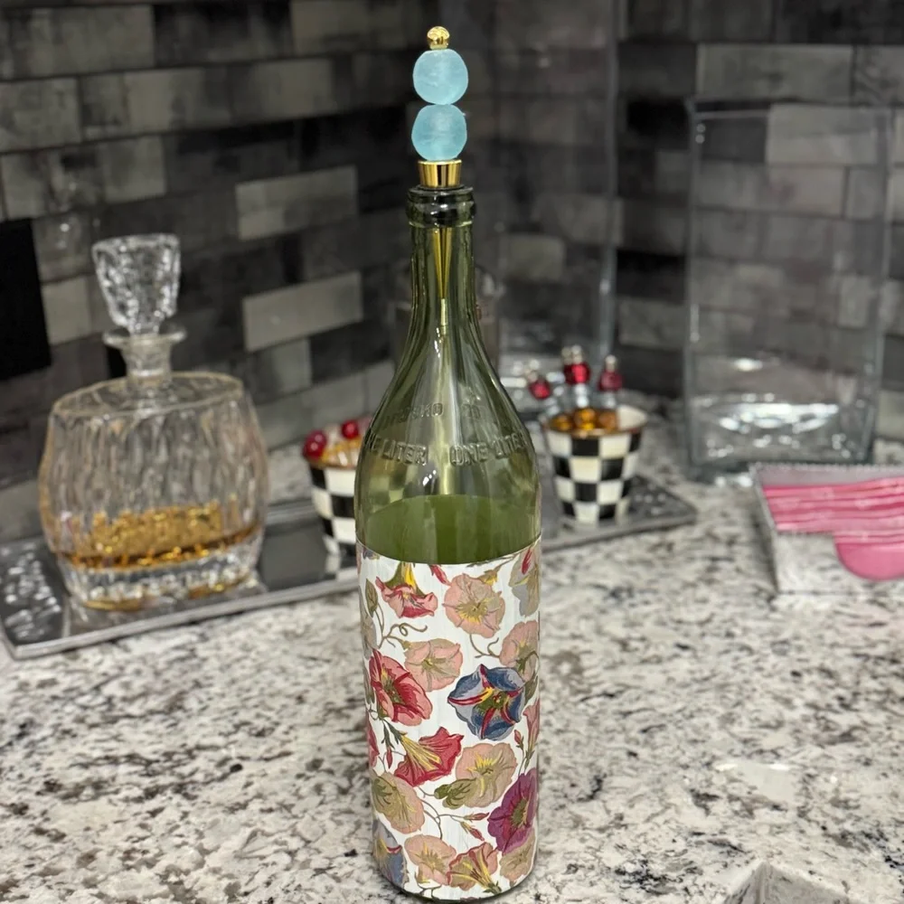 Hand crafted recycled sea glass wine bottle stopper white frost